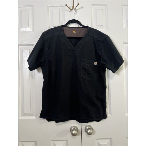Carhartt Scrub Top Mens LARGE Black V-Neck Utility Medical Front Chest Pocket - Picture 2 of 8